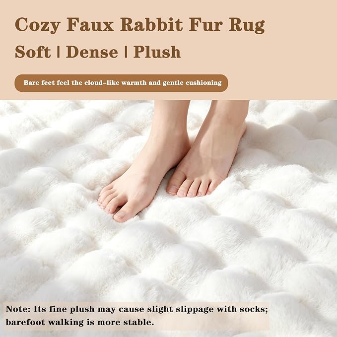 White Rabbit Plush Rug 6'x9', Fluffy Faux Fur Shaggy Area Rug - Image 5
