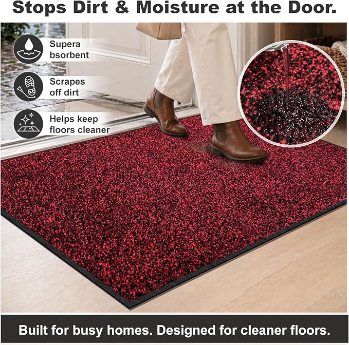 Super Absorbent Front Door Mat, 29.5" x 17", Non-Slip Washable Indoor Doormats - Image 4