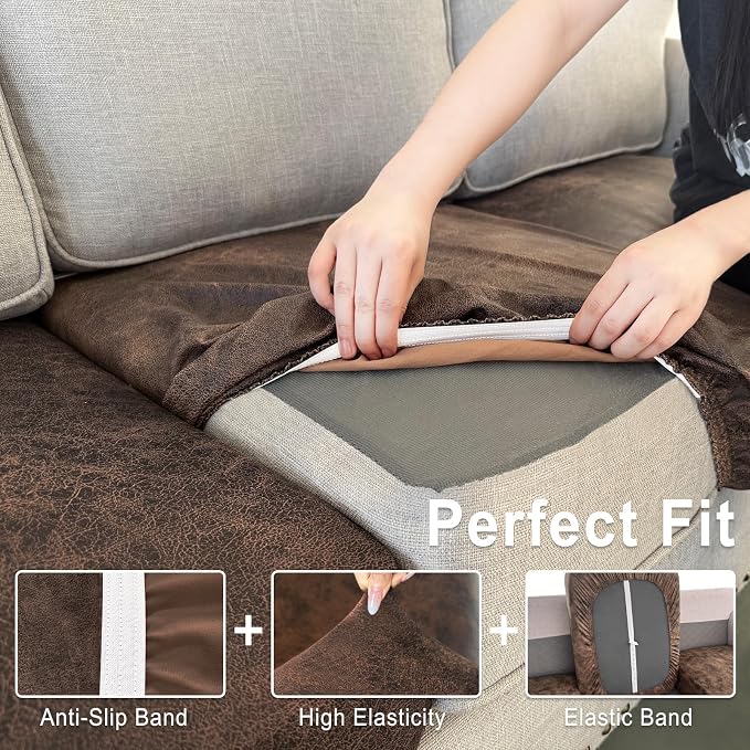 ANARACHON Leather Look Couch Cushion Covers Sofa Seat Slipcovers Sets Couches - Image 4
