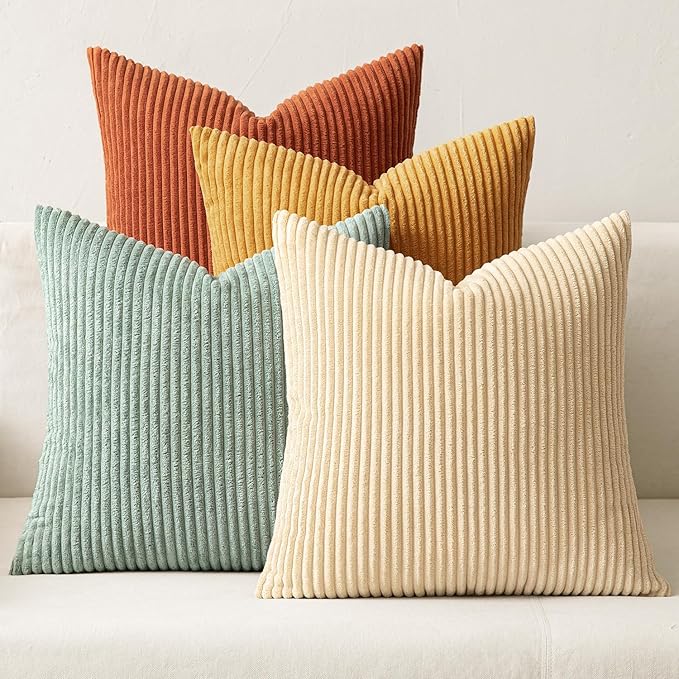 MIULEE Soft Corduroy Decorative Throw Pillow Covers Teal-Rust 18x18 | Set of 4 by MIULEE