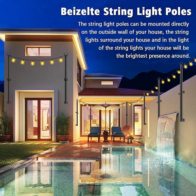8 Pack 5Ft String Light Poles,Outside String Lights,Outdoor Light Poles,Metal Poles Stand for Patio,Backyard,Deck