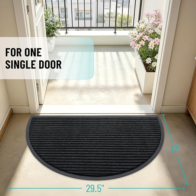 OLANLY Half Circle Front Door Mat 29.5x17, Waterproof Heavy-Duty Doormat | Black - Image 2