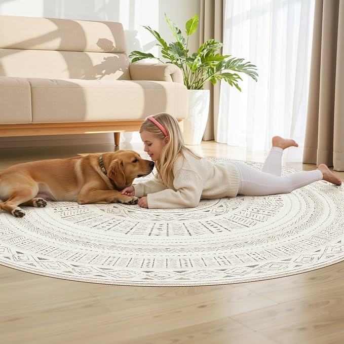 cotiled 6x6 Round Rug 6ft Circle Living Room Boho Area Rugs | Washable Foldable - Image 7
