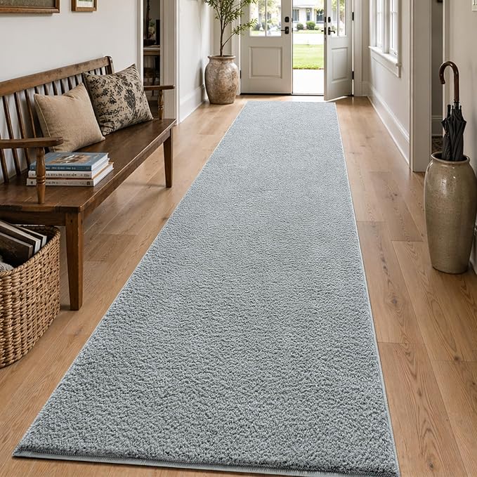 2x10 Light Grey Solid Runner Rug Washable Non-Slip - Image 3