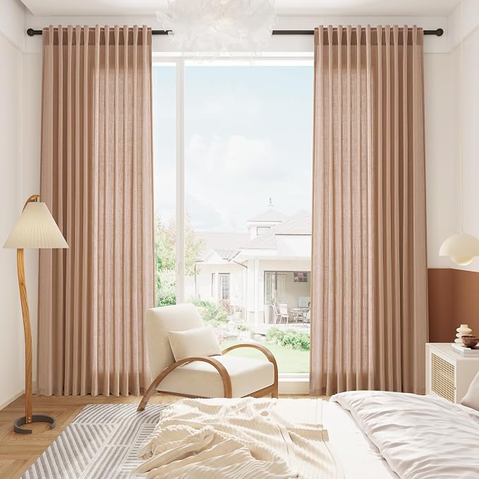 Peach Linen Curtains 90 Inch Long 2 Panels - Image 6