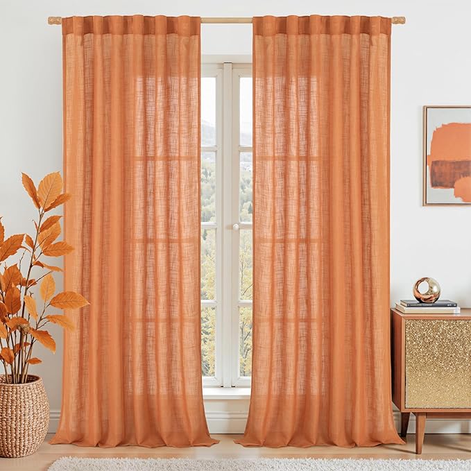 Burnt Orange Sheer Linen Curtains by LAMIT
