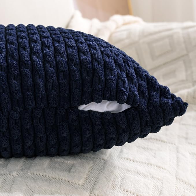 Set of 4 Navy Blue Decorative Throw Pillow Covers 26x26 Inch Corduroy Pillow - Image 3