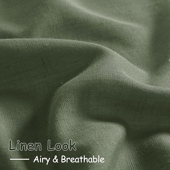 Olive Green Linen Blend Semi Sheer Curtains 102 Inches Long x 60 Inches Wide - Image 4