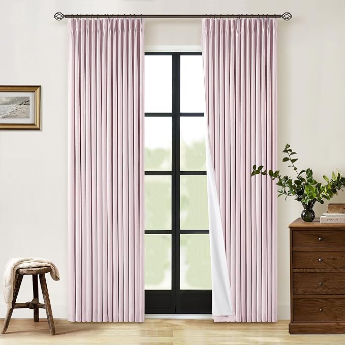 Light Pink Pinch Pleated Blackout Linen 80 Inch Window Curtains 2 Panels | 100% by Twodrapes