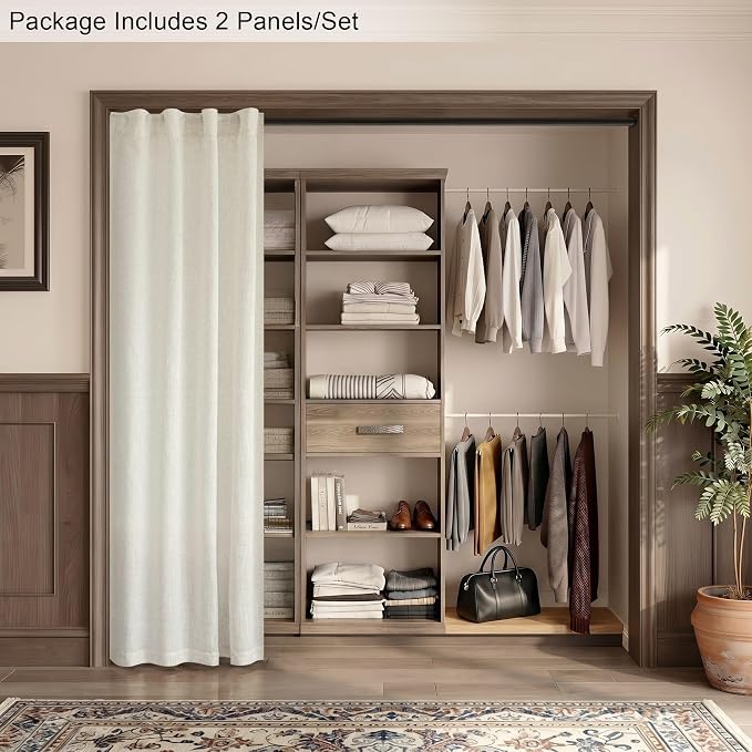 Pitalk Natural Doorway Linen Curtains 80 Inch Length 2 Panels Cream Ivory Light - Image 5