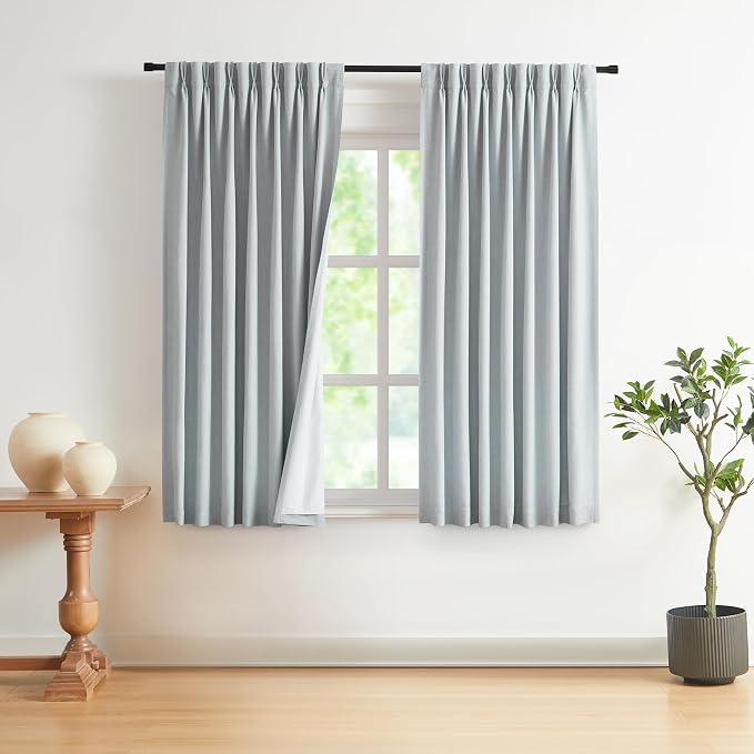 Vision Home Blue Gray Pinch Pleated Full Blackout Curtains Linen Blended Room by VisionHome