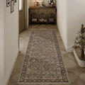 2x6 Washable Runner Rug for Hallway | Brown Vintage Floral, Thick Mid Pile by HUGEAR