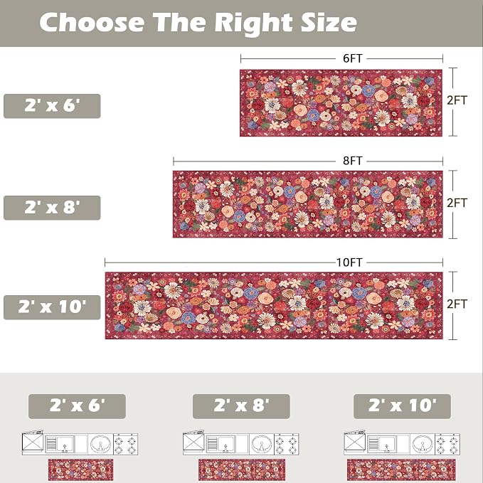 Red Hallway Runner Rug 2x6 for Bedroom Kitchen | Rubber Backing; Non Slip; - Image 2