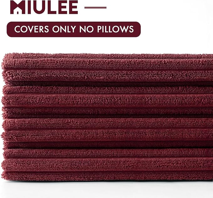 MIULEE Soft Corduroy Decorative Throw Pillow Covers Burgundy 18x18 | Set of 4 - Image 9