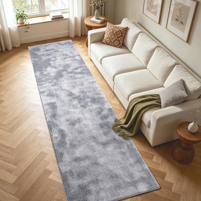 2x10 Tie-dye Light Grey Runner Rug Washable Non-Slip - Image 3
