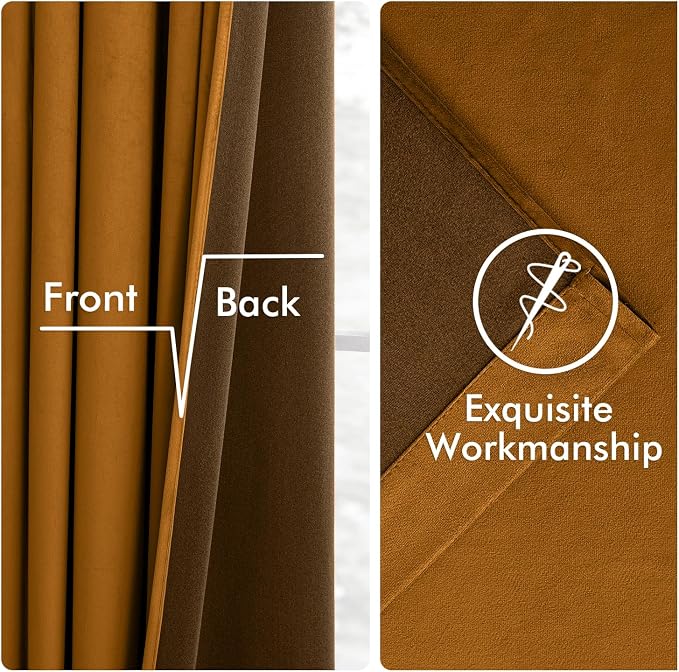 MIULEE Velvet Curtains 50W x 84L 2 Panels Golden Brown Blackout Curtains | - Image 6