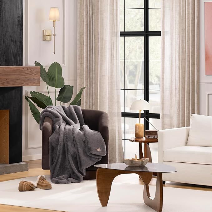 UGG Euphoria Throw Blanket, Faux Fur Blanket, Charcoal Grey | Reversible Fluffy - Image 2