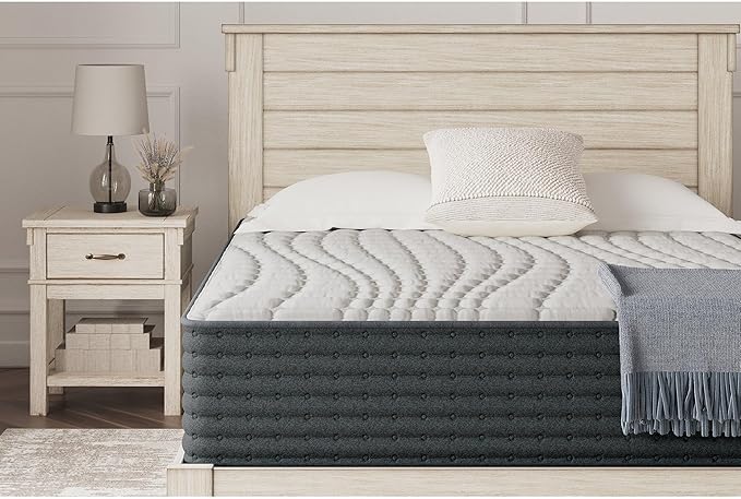 Signature Design by Ashley Hybrid 1300 13 Inch Plush Gel Memory Foam Mattress with Edge Support for Pressure Relief, Queen, Fiberglass Free, Mattress in A Box