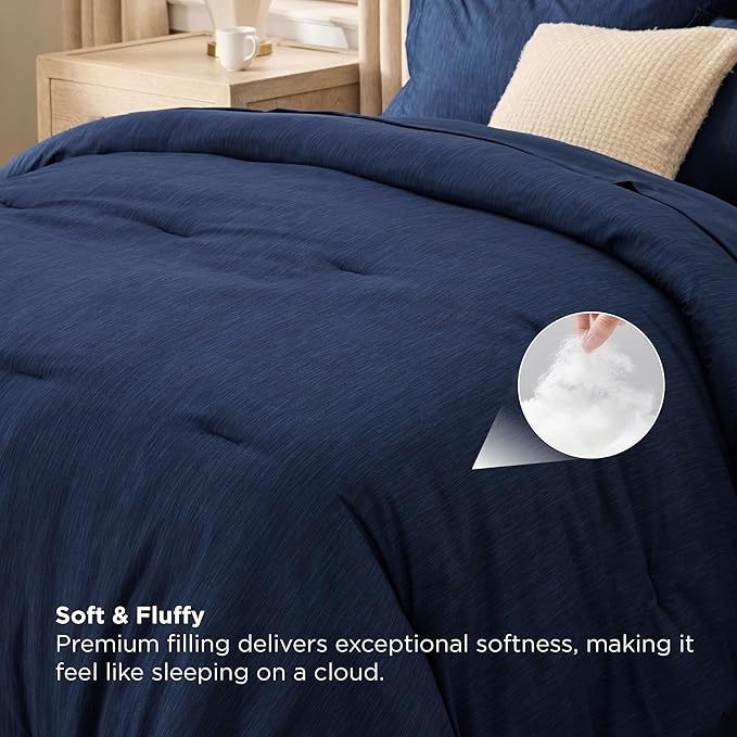 Bedsure Full Comforter Set Navy - Bed in a Bag Full Size Bedding 7 Pieces, Cationic Dyed Bed Set Gift for Family, Navy Soft Bedding for All Seasons Comforter with Sheets, Pillowcases & Shams