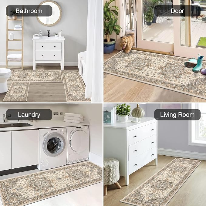 HEBE Boho Kitchen Rugs Set of 3, Non Slip Washable Kitchen Mats - Image 6