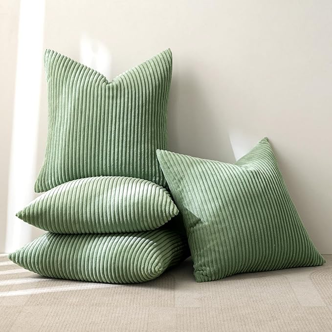 MIULEE Soft Corduroy Decorative Throw Pillow Covers Sage Green 18x18 | Set of 4 by MIULEE