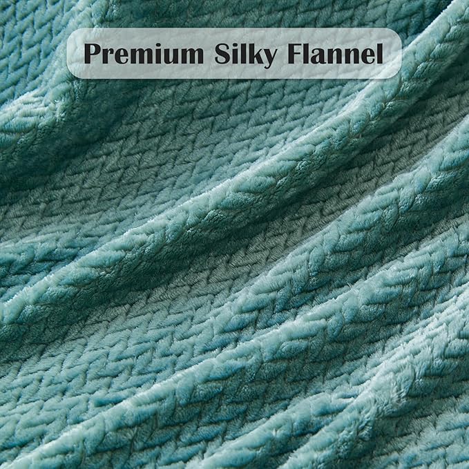 NEWCOSPLAY Super Soft Queen Blanket Light Teal Premium Silky Flannel Fleece Leaves Pattern Lightweight Bed Blanket All Season Use (Light Teal, Queen(90"x90"))