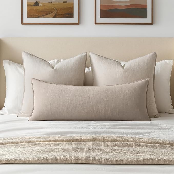 MIULEE Decorative Linen Lumbar Pillow Cover 14x36 Inch Natural Linen | Boho - Image 2