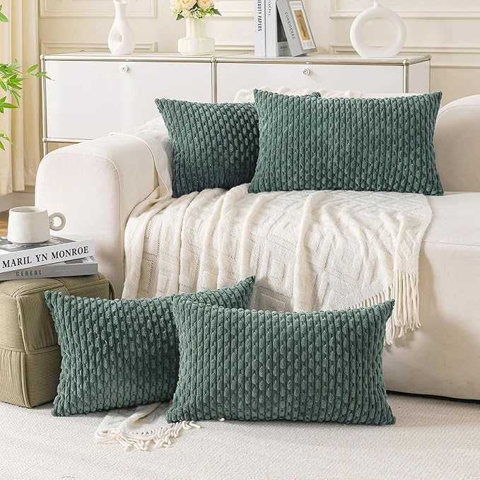 Set of 4 Teal Green Decorative Throw Pillow Covers 24x24 Inch Corduroy Pillow - Image 7