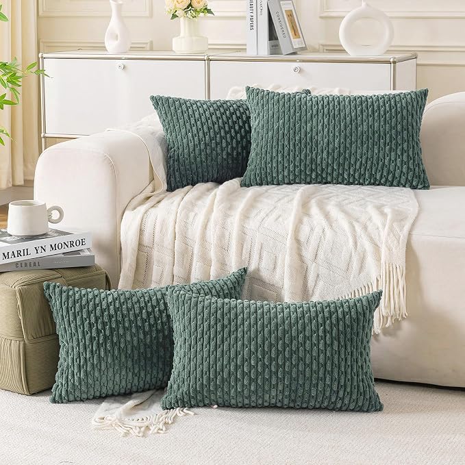 Set of 4 Teal Green Decorative Throw Pillow Covers 16x16 Inch Corduroy Pillow - Image 7