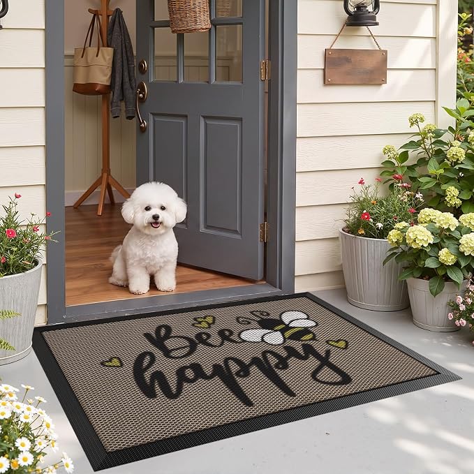 LUMI Outside Welcome Door Mat 32x47, Non-Slip Durable Rubber Easy Clean | Bee - Image 9