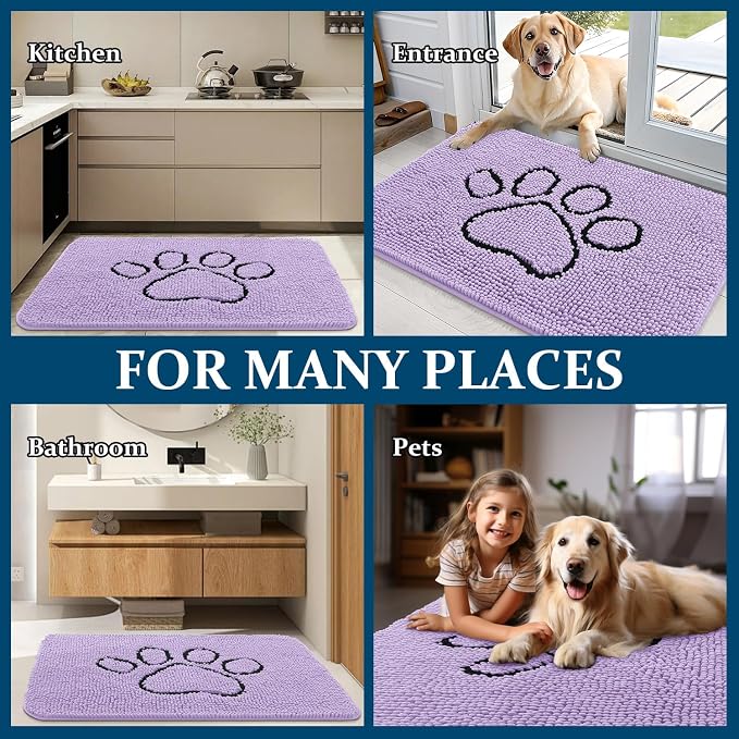 OLANLY Dog Door Mat for Muddy Paws 48x30, Paw Print Design Chenille Mud Mat | - Image 8