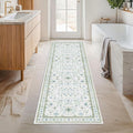 Washable Oushak 2x6 Bathroom Runner Rug, Eclectic Boho Floral Pastel, Non Slip by HazoHaus