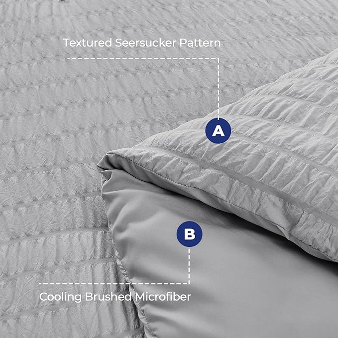 HYMOKEGE Light Grey Full Size Comforter Sets Seersucker 7 Pieces, All Season Luxury Bed in a Bag for Bedroom, Bedding Set with Comforters, Sheets, Pillowcases & Shams