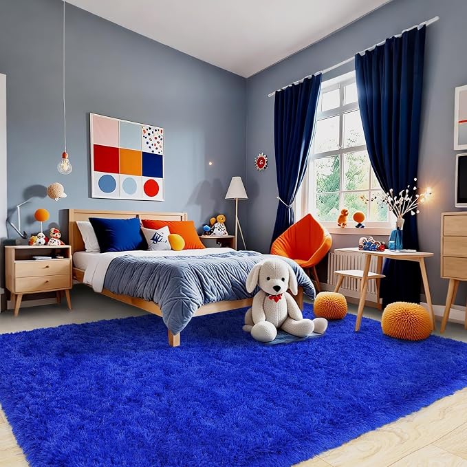 9x12 Area Rug for Living Room, Shag Large Rug for Bedroom, Royal Blue | Soft - Image 2