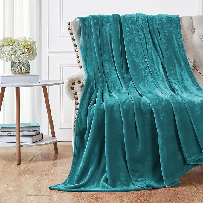 Walensee Fleece Blanket Plush Throw Fuzzy Lightweight (Throw Size 50x60 Teal) Super Soft Microfiber Flannel Blankets for Couch, Bed, Sofa Ultra Luxurious Warm and Cozy for All Seasons
