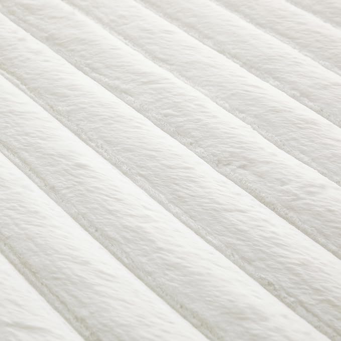 White Rabbit Striped Plush Rug 4'x6', Fluffy Faux Fur Shaggy Area Rug - Image 6