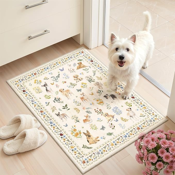 Soalmost 2x3 Dog Rugs for Entryway, Washable Door Mat Animal Soft Rug Beige | by Soalmost