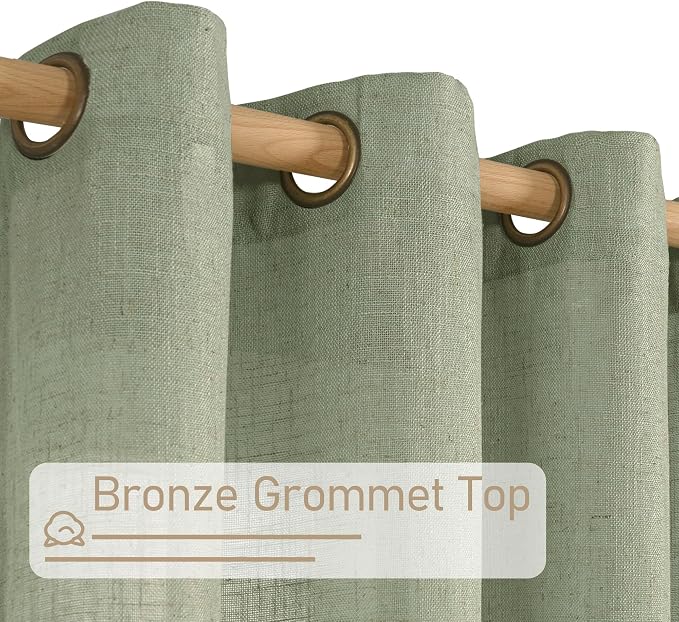 Short Linen Window Curtains 30 inches Long 2 Panels, Sage Green Semi Sheer - Image 2
