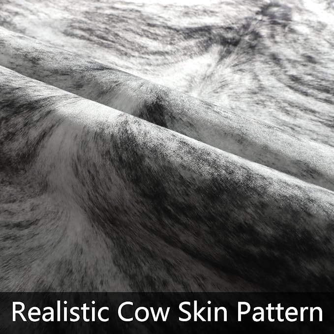 Western Faux Cowhide Rug, Animal Cow Hide Rug, 6.2 x 5.2 Ft Black | Premium - Image 6