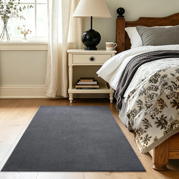 3x5 Dark Grey Solid Area Rug Washable Non-Slip Soft - Image 3
