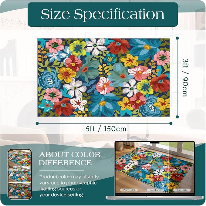 3x5 Flower Entry Rug, Washable Indoor Outdoor Mats - Image 7