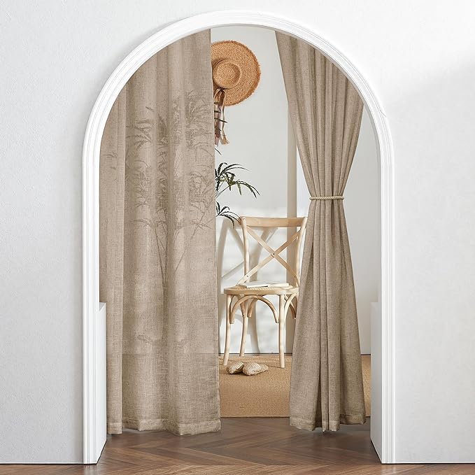 RYB HOME Natural Linen Curtains Thick Heavy Textured, 70 inches Widith 2 Panels Set Light Airy Breathable Fabric Window Decor for Doorway Living Room Dining Room, W 70 x L 84 inches, Khaki