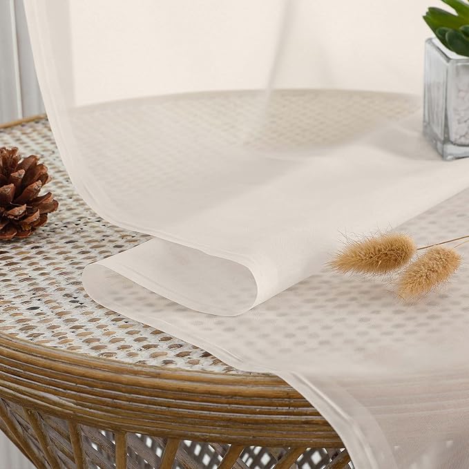 Cream Sheer Curtains 63 Inches Long 2 Panels Set, Light Filtering Sheer Curtains - Image 2
