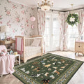 Dark Green Area Rug 4x6 for Bedroom Dining Room | Boho Style; Low Pile; Non by WelcometoBabovid