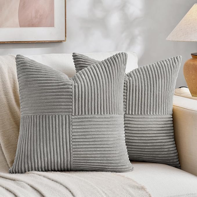 Fancy Homi 2 Packs Grey Decorative Throw Pillow Covers 22x22 Inch by Fancy+Homi