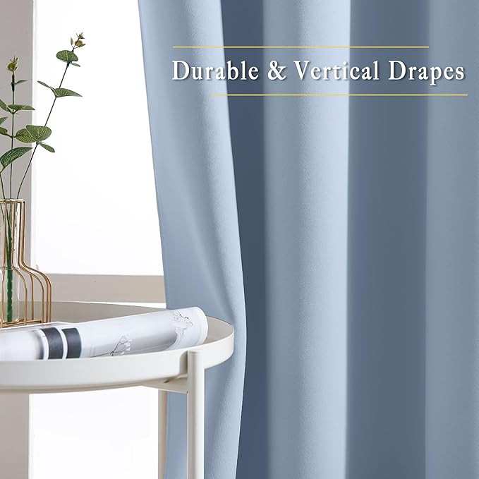 NICETOWN Vintage Blue Sliding Door Curtains 2 Panels Set 118 inches Long, Grommet Thermal Blackout Curtains Privacy Room Divider Sound Reducing for Bedroom/Living Room, W66 x L118