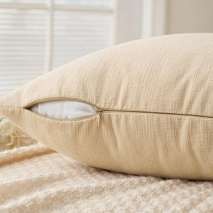 MIULEE Beige Chenille Couch Throw Pillow Covers, 20x20 | Set of 2, Soft Neutral - Image 3