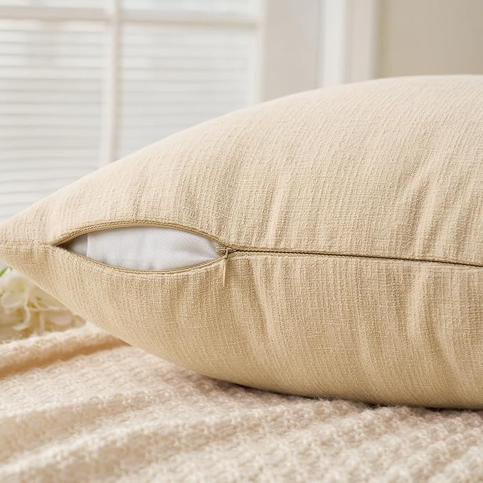 MIULEE Beige Chenille Couch Throw Pillow Covers, 18x18 | Set of 2, Soft Neutral - Image 3