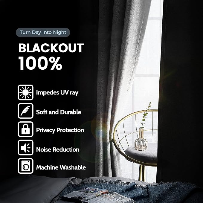 SimpleHome White 100% Blackout Curtains Room Darkening Living Room 63 Inch | - Image 3