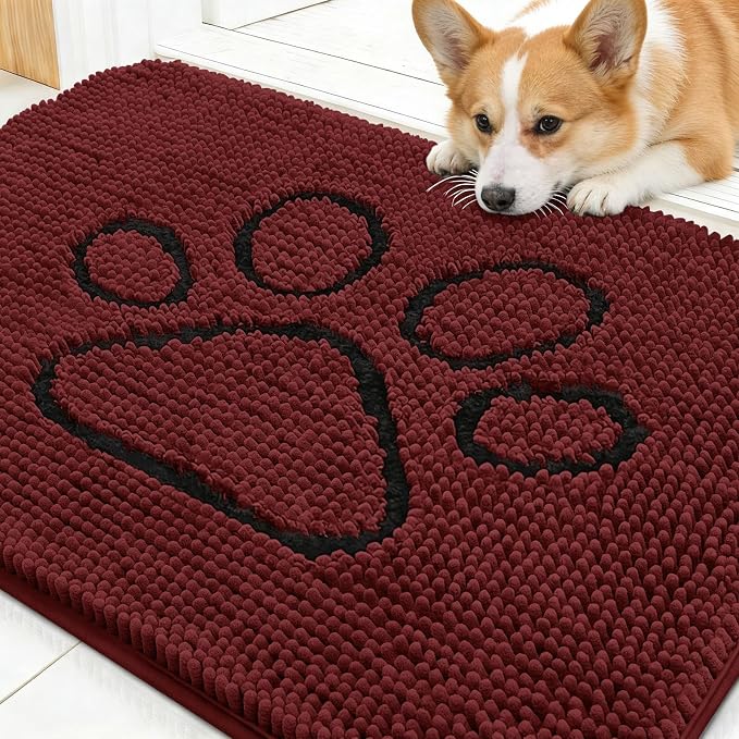 OLANLY Dog Door Mat for Muddy Paws 30x20, Paw Print Design Chenille Mud Mat | by OLANLY
